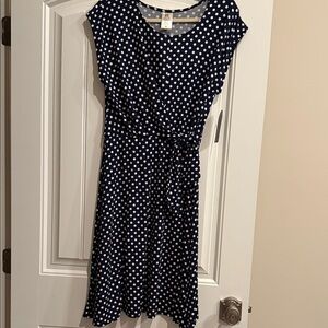 Wrapper Navy and White Polka Dot Midi Dress